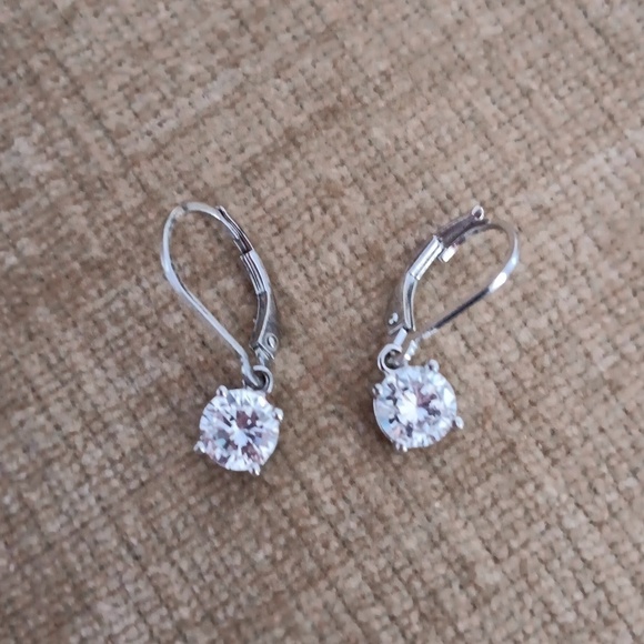 925 Silver Leverback Rhinestone Earrings - Picture 1 of 6